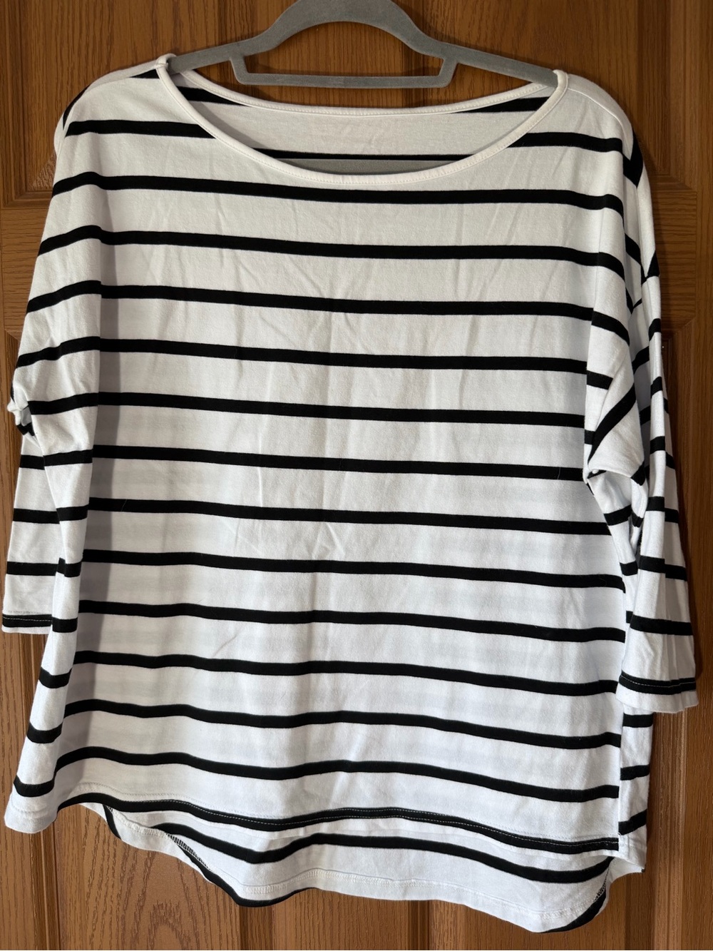 Women's Black & White Striped Boatneck Top